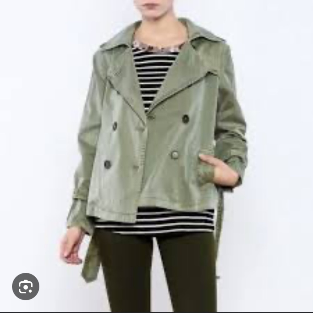 Johnny Was 4 Love and Liberty | Crop Twill Green Trench Coat | Sz XL